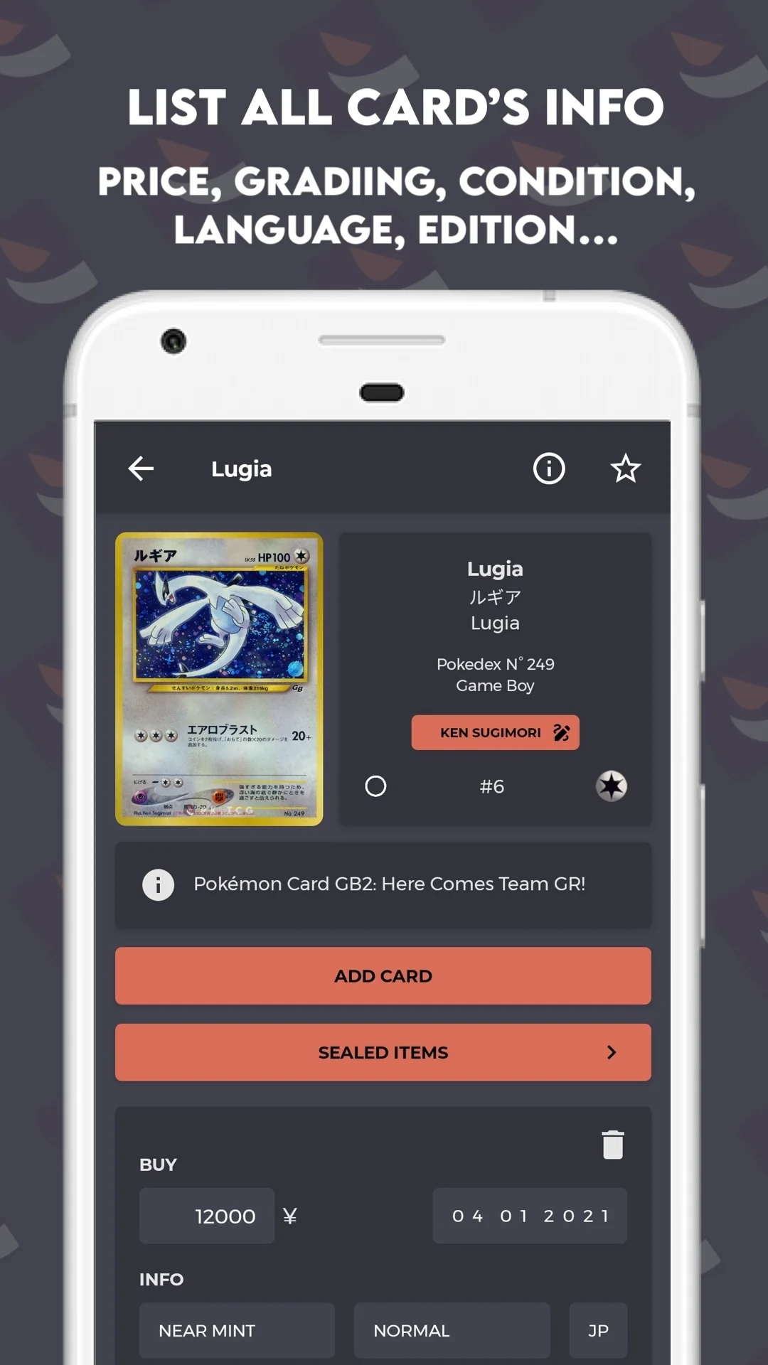 PK.TCG app screen: collection statistics